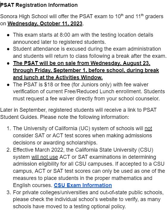  PSAT Information