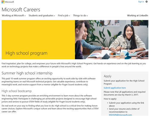 high school internships microsoft